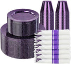 DaYammi 210PCS Purple Glitter Plastic Dinnerware Set for 30 Guests by DaYammiwillaccompanyyou