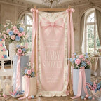Welcome To Pink Ribbon Bow Coquette Floral Baby Shower Satin Fabric Welcome Banner by Custom