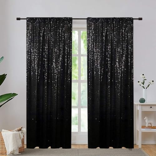 Eternal Beauty Black Sequin Backdrop Curtains, 4 Panels 2x8FT - Image 6