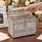 ELLDOO Crystal Wedding Card Box with Heart Lock, Vintage Money Card Box Treasure Chest Style Silver Gift for Wedding Receptions, Centerpiece Decor, Anniversary Keepsake, Gift, Small Size - Image 4