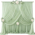 40ft x 10ft Sage Green Backdrop Curtains, Wrinkle-Free Sheer Chiffon Fabric Backdrop Drapes for Wedding Arch Party Ceremony Stage Photo Decoration by WishCare