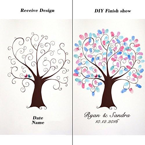 Fingerprint Wedding Tree Guest Book DIY Thumbprint Sign-in Book for Guests Creative Canvas Painting with Wooden Hanger for Engagement Anniversary Gift-80x120cm - Image 3