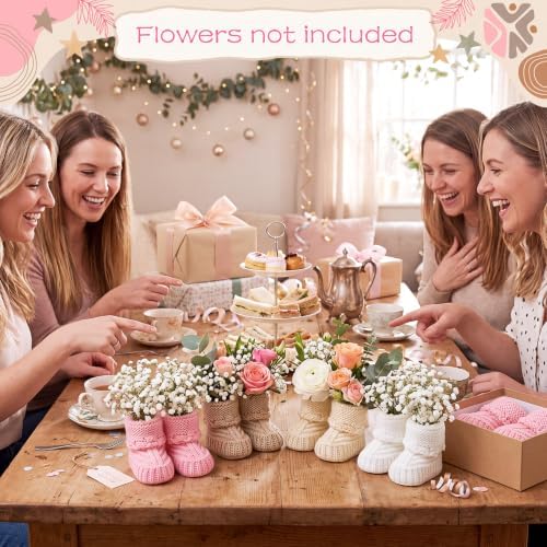 Tranqun 4 Sets Baby Booties Centerpiece No Floral DIY,Classic,Pink - Image 6