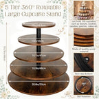 Funnymoom 5 Tier Large Round Cupcake Stand for 100 Cupcake Rustic Cupcakes Tower 360° Rotatable Wooden Cupcakes Holder Table Display Dessert Stand for Birthday Graduation Baby Shower Wedding 20.9'' - Image 4