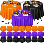 Buryeah 24 Pcs Black, Purple, Orange Round Plastic Tablecloths 84 Inch by Buryeah