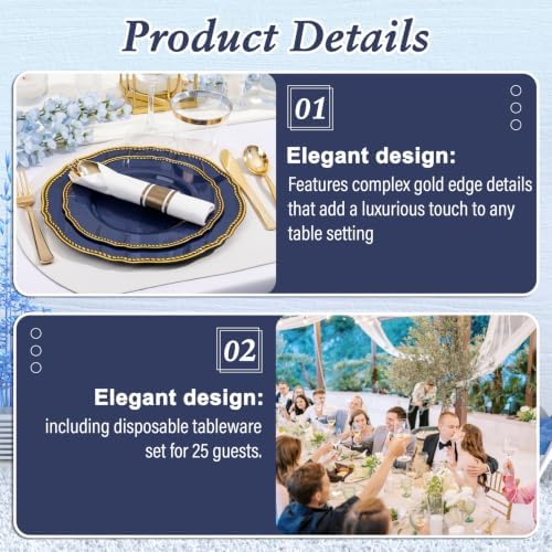 Hioasis 175 Pcs Blue Gold Plastic Plates Wedding & Party - Image 3