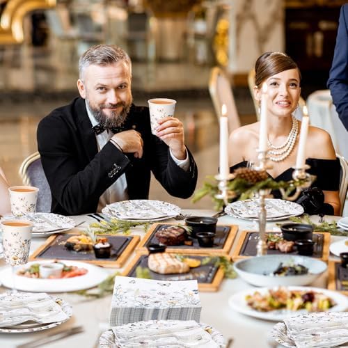 400 Pcs Wild Floral Disposable Paper Plates Napkins Cups Serve 50 Watercolor Floral Tableware Set for Spring Wedding Tea Party Decoration Bridal Shower Baby Shower(Elegant Color,Chic Style) - Image 4