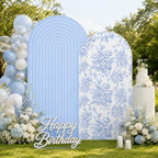 Blue Floral and Ripple Arch Backdrop Cover Set of 2 Party Arch Covers 7.2 and 6ft Spandex Arch Covers Stretchy Backdrop Birthday Wedding Bridal Baby Shower Photo Balloon Arch Backdrop Stand Cover - Image 4