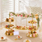 Metal 3 Tier Cupcake Stands,Removable Swing Tray & Decor Set, Gold - Image 2
