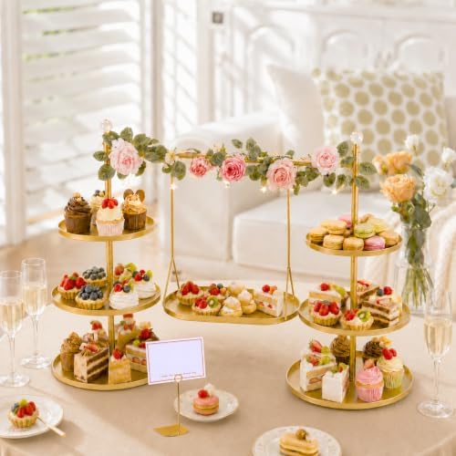 Metal 3 Tier Cupcake Stands,Removable Swing Tray & Decor Set, Gold - Image 2