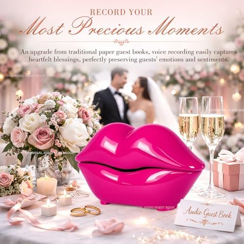 Audio Guest Book Phone for Weddings & Parties, Lip-Shaped Voicemail Recorder, Custom Message Recording, Adjustable Volume, Replay Function (Rose Red) - Image 2