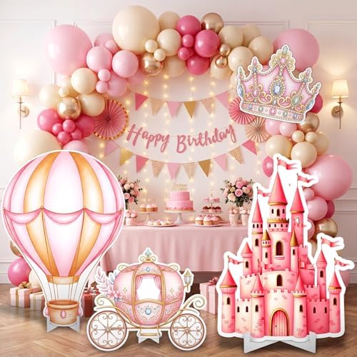 Honoson 4 Pcs Large 30" Pink Princess Cardboard Cutouts Castle Photo Props - Image 4