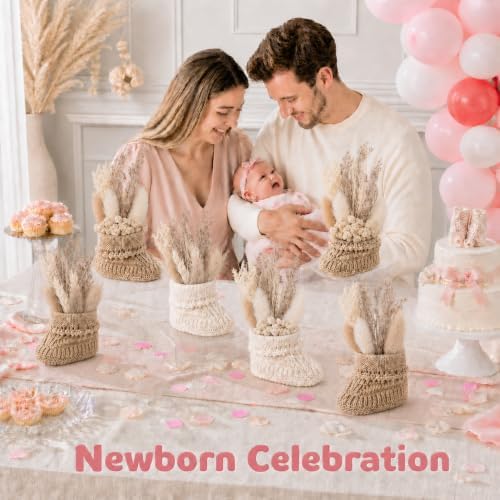 4 Pairs Baby Shower Booties, Newborn Table Centerpiece with Flowers - Image 2