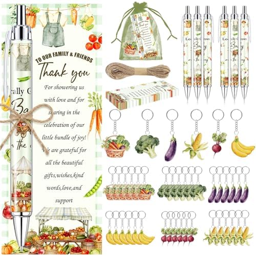 145 Pieces Locally Grown Baby Shower Gifts for Guest Farmers Market Baby On the Way Ballpoint Pens and Keychains Favors Bulk Retractable Baby Shower Pens Gender Reveal Greeting Cards Souvenirs Prizes by EYNDYN