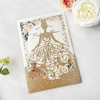 5.12 x7.28 inch 20PCS Gold Glitter Quinceanera Invitations Kit Laser Cut Hollow Girl Princess Pocket with Envelopes Invitations for Quinceanera Bridal Shower Invite - Image 2
