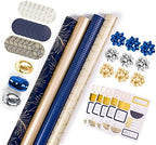 WRAPAHOLIC Navy Wrapping Paper Set - Gold and Navy Wrapping Paper Bundle with Gift Bow & Ribbon & Tag & Sticker, Perfect for Christmas, Birthday, Holiday, Father's Day, Baby Shower by WRAPAHOLIC