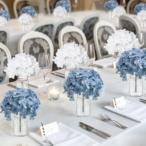 Mason Jars Centerpieces for Tables Bulk, 10 Set - Dusty Blue & White - Image 3