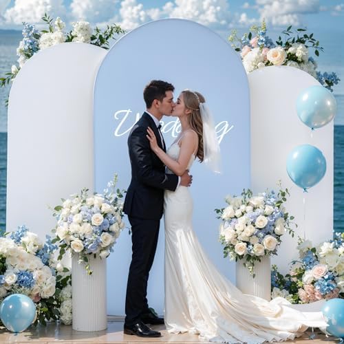 Arch Backdrop Cover Set of 3 Blue White Arch Covers Stretchy Backdrop 4FT 5FT 6FT Baby Shower Birthday Party Wedding Spandex Arch Stand Cover - Image 7
