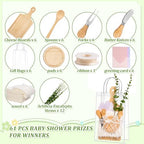 61 Pcs Baby Shower Prizes for Game Winners 6 Sets Bamboo Cheese Board Kit with Spoon Fork Butter Spreaders Plaid Towel Thank You Card for Guests, Housewarming Adult Party Favors (Yellow) - Image 3