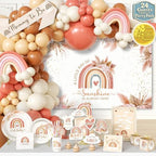 408 Pc Boho Baby Shower Decorations for Girl - Rainbow Kit, Serves 24 by RainMeadow