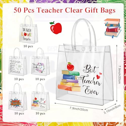 Canchiing 50 Pcs End of Year Teacher Clear Gift Bags with Handles - Image 2