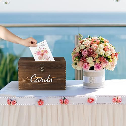 MDLUU Wood Wedding Card Box, Rustic Wedding Money Case with Lock, Envelope Holder Card Receiving Box for Reception, Birthday Party (Brown) - Image 6