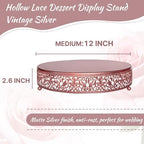 12 Inch Rose Gold Cake Stand, Round Metal Dessert Display with Ornate Filigree Lace, Dual‑Coated Premium Finish for Wedding, Anniversary & Elegant Home Decor - Image 2