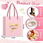 Honoson 60 Pcs Mini Thank You Gift Bag with Handle Bulk,Pink - Image 3