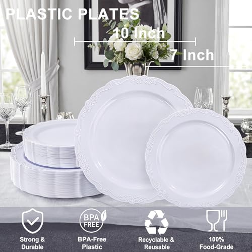 Tinybee 60PCS White Plastic Plates - Heavy Duty White Disposable Plates - Image 2