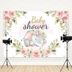 10x5ft Elephant Baby Shower Backdrop for Girl Pink Flowers Photography Background Newborn Girls Birthday Banner Decorations Sweet Princess Baby Party Portrait Photo Booth Prop - Image 4