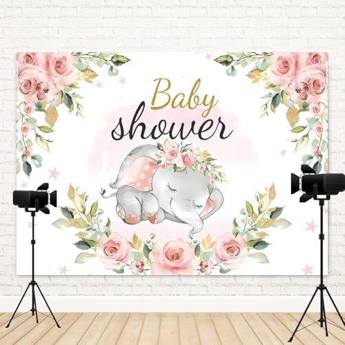 15x10ft Elephant Baby Shower Backdrop for Girl Pink Flowers Photography Background Newborn Girls Birthday Banner Decorations Sweet Princess Baby Party Portrait Photo Booth Prop - Image 4