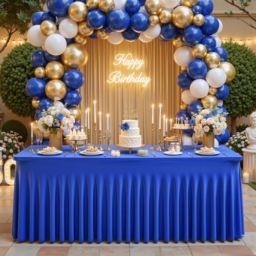 Shillance 2 Packs Royal Blue Tableclothes for 8 Foot Rectangle Table, Wrinkle Free Spandex Tablecovers 8FT Stretch Fitted Table Cloth with Skirt for Birthday Parties Graduations Event Wedding Banquet - Image 7