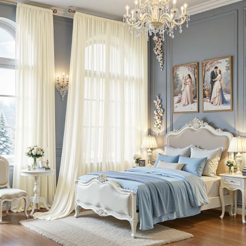 10ft×10ft Wrinkle Free Ivory Backdrop Curtain Drapes, 2 Panels 5ftx10ft Sheer Tulle Chiffon Backdrop Panels Curtains for Wedding Baby Shower Birthday Party Stage Photo Home Decorations - Image 4