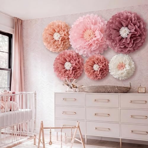 Giegxin 6 Pcs 40'', 31.4", 24" Boho Pink Giant Paper Flowers for Wall - Image 2