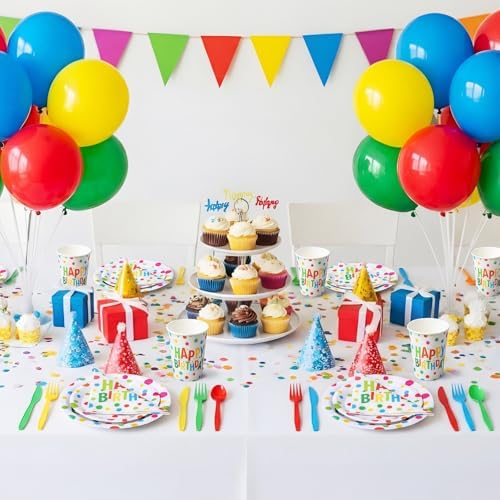 Pickmesh 400 Pcs Polka Dots Happy Birthday Plates and Napkins Set - Image 4