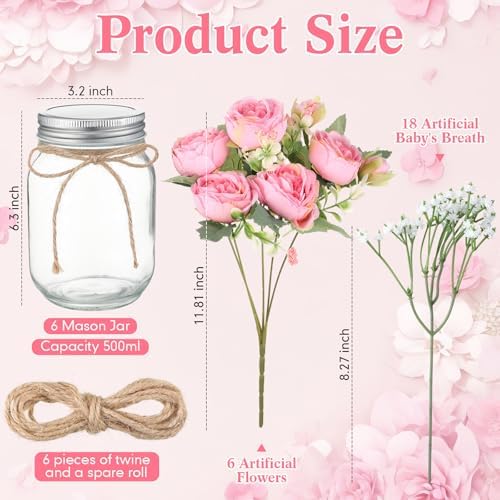 Zeyune 6 Sets Mason Jar Flowers Centerpiece Table Decorations,Coral Pink - Image 4
