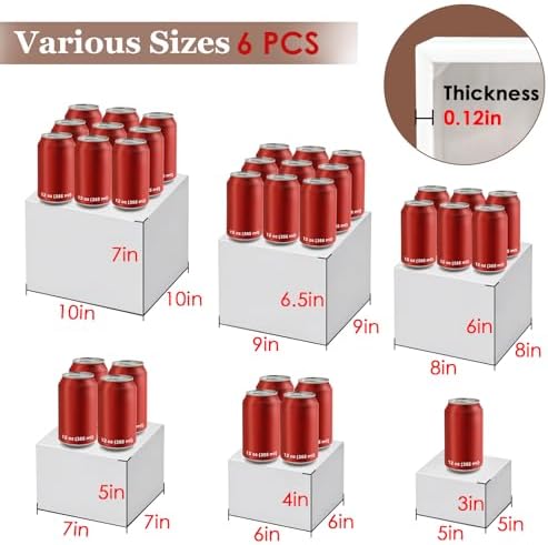 6Pcs White Buffet Risers Set (Size 5",6",7",8",9",10"),Food Risers for Buffet Table Display Stand Shelf for Party Catering Dessert Collectibles Acrylic Cube Boxes Display with Hollow Bottoms - Image 2