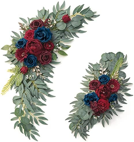 ponatia Wedding Arch Flowers (Pack of 2), Burgundy and Navy Flowers Wedding Decorations for Wedding Welcome Signs, Wedding Arches for Ceremony Reception by ponatia