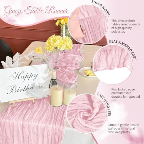 Light Pink Boho Cheesecloth Table Runner 12 Pack 17x108 Inch Sheer Gauze - Image 3
