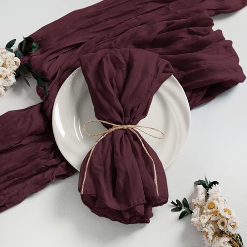 LZY 30 Pack Gauze Cheesecloth Napkins 20x20 Inch Dinner Cloth Napkins, Soft Boho Table Napkins Rustic Wrinkled Cheese Cloth Napkins Bulk for Wedding Party Baby Shower Event Decor (Burgundy) by Lightupyourparty