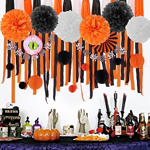 Black White Orange Halloween Party-Decorations Tissue Pom Poms Streamers,Tassel Garland Banner,Graduation 2025 Birthday Wedding Baby Bridal Shower Decor Bunting - Image 6