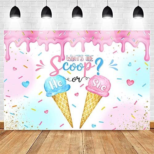 Mocsicka Ice Cream Gender Reveal Backdrop What's The Scoop Background Summer He or She Gender Reveal Party Decorations Banner Photo Studio Props (10x6.5ft) - Image 3