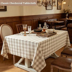 Laolitou Beige Checkered Tablecloth Rectangle Tables Buffalo Plaid Gingham Table Cloth Cotton Linen Rustic Tablecloths Washable Wrinkle Free for Party Picnic Kitchen, 60"x120" 10-12 Seats - Image 2