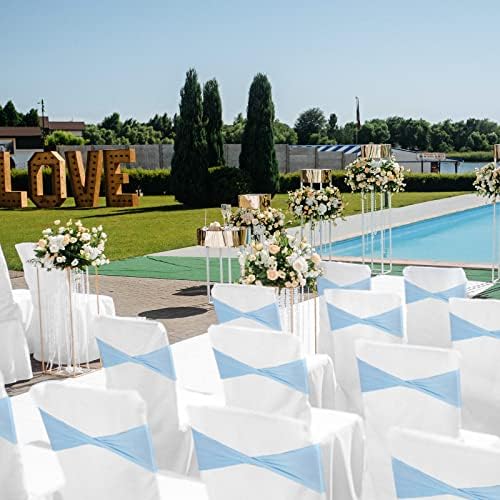 Lounsweer 100 Pcs Spandex Chair Sashes Bows Light Blue Chair Cover Bands - Image 4