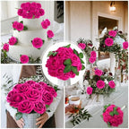 100 Pcs Artificial Rose Flowers, Hot Pink - Image 6