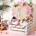 Juexica Wooden Baby Shower Crate Closet Baby Basket with Handle Box with Butterfly Eucalyptus Garland Bead Artificial Flowers Large Letter for Pregnancy New Parent Gift(White) - Image 5