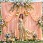 4 Panels Peach Backdrop Curtain for Parties Baby Shower Wrinkle Free Peach Photo Curtains Backdrop Drapes Fabric Decoration for Wedding Birthday Party 20ft(W) x 10ft(H) - Image 2