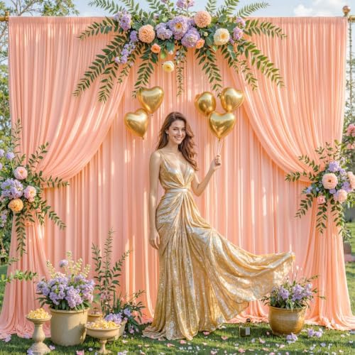 Peach Backdrop Curtain for Parties Baby Shower Wrinkle Free Peach Photo Curtains Backdrop Drapes Fabric Decoration for Wedding Birthday Party 5ft x 7ft,2 Panels - Image 4