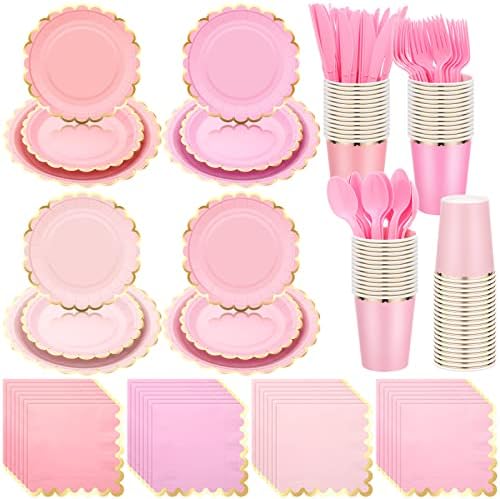 Yaomiao 168 Pcs Princess Plates and Napkins Pink Party Supplies Serves 24 by Yaomiao