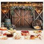 12x10ft Country Wedding Photography Backdrop Rustic Barn Door Photography Backdrop Farmhouse Pink Flower Cabin Wooden Birthday Baby Shower Wedding Bridal Party Banner Photo Booth Props Background - Image 3